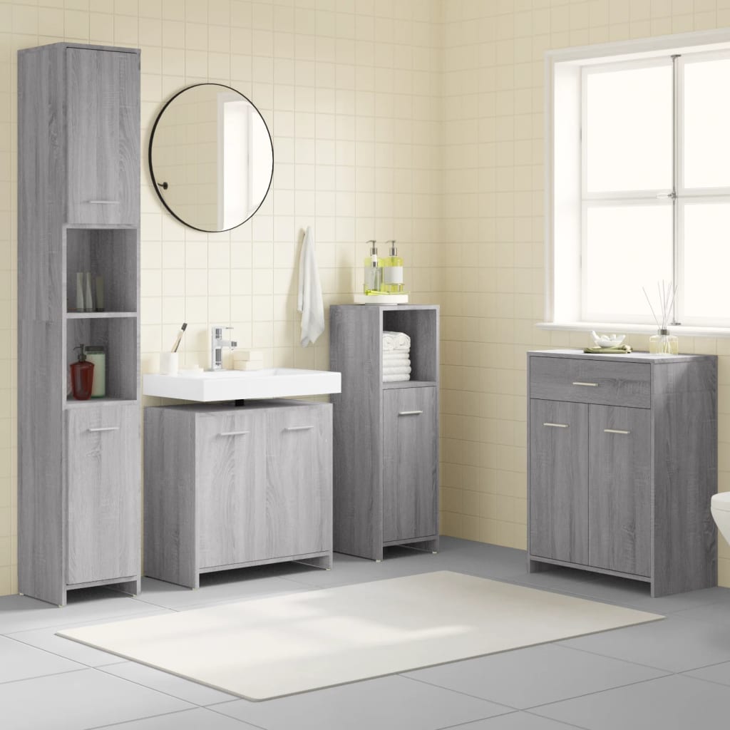 Vidaxl 4-Częściowy Zestaw Mebli Łazienkowych, Szary Dąb Sonoma