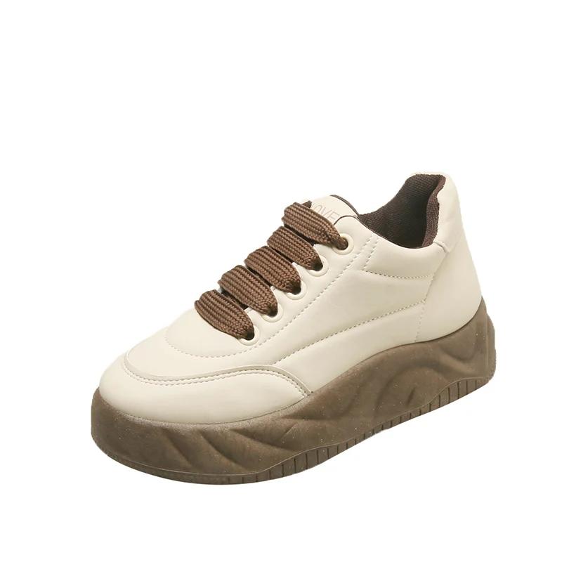 Fashion Four Seasons 2024 New Thick Bottom Muffin Bottom Female Board Shoes Fashion Student Sports Casual Shoes All Round Head