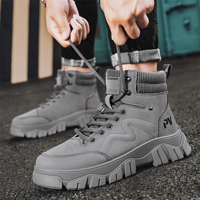 Ботильоны Мотоциклетные ботинки Обувь Мужская Кроссовки Спорт и отдых на открытом воздухе Толстая подошва Повседневная обувь Модные мокасины Новые