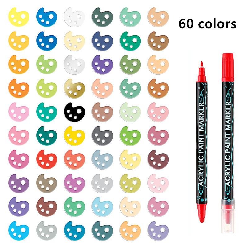 Acrylic Marker Pen12/24/26/48/ 60 Color Double Head Impermeable Paper Water-based Stackable Acrylic Pen Pigment Soft Head Brush