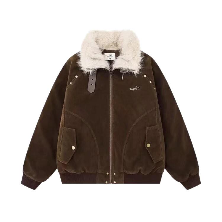 Мужская новая американская ретро стеганая кожаная мотоциклетная куртка с меховым воротником и хлопковой подкладкой - Утепленная для тепла