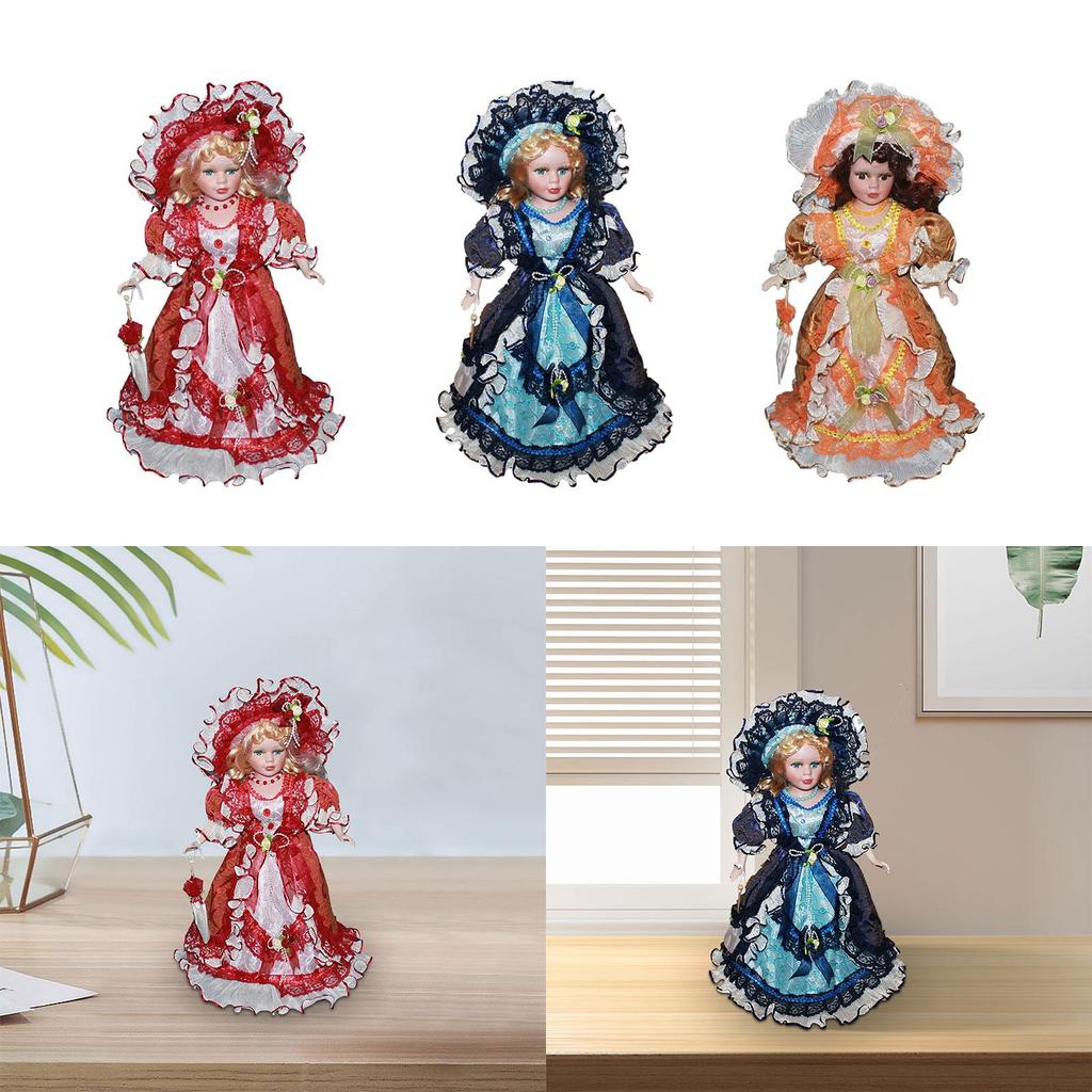 40cm Collectible Curly Hair Miniature Porcelain People Ceramic Doll for Ornament Gift Birthday Doll House Decoration Kids