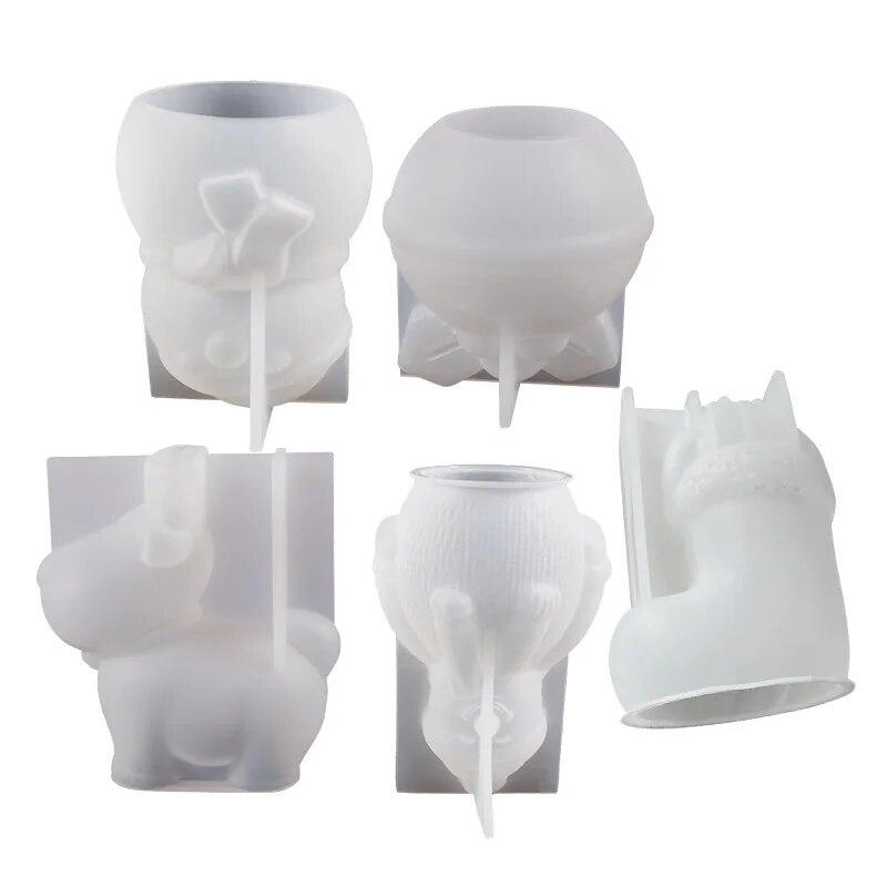 3D Christmas Snowman Elk Deer Silicone Candle Mold DIY Handmade Aromatherapy Gypsum Resin Crafts Making Home Xmas Decoration