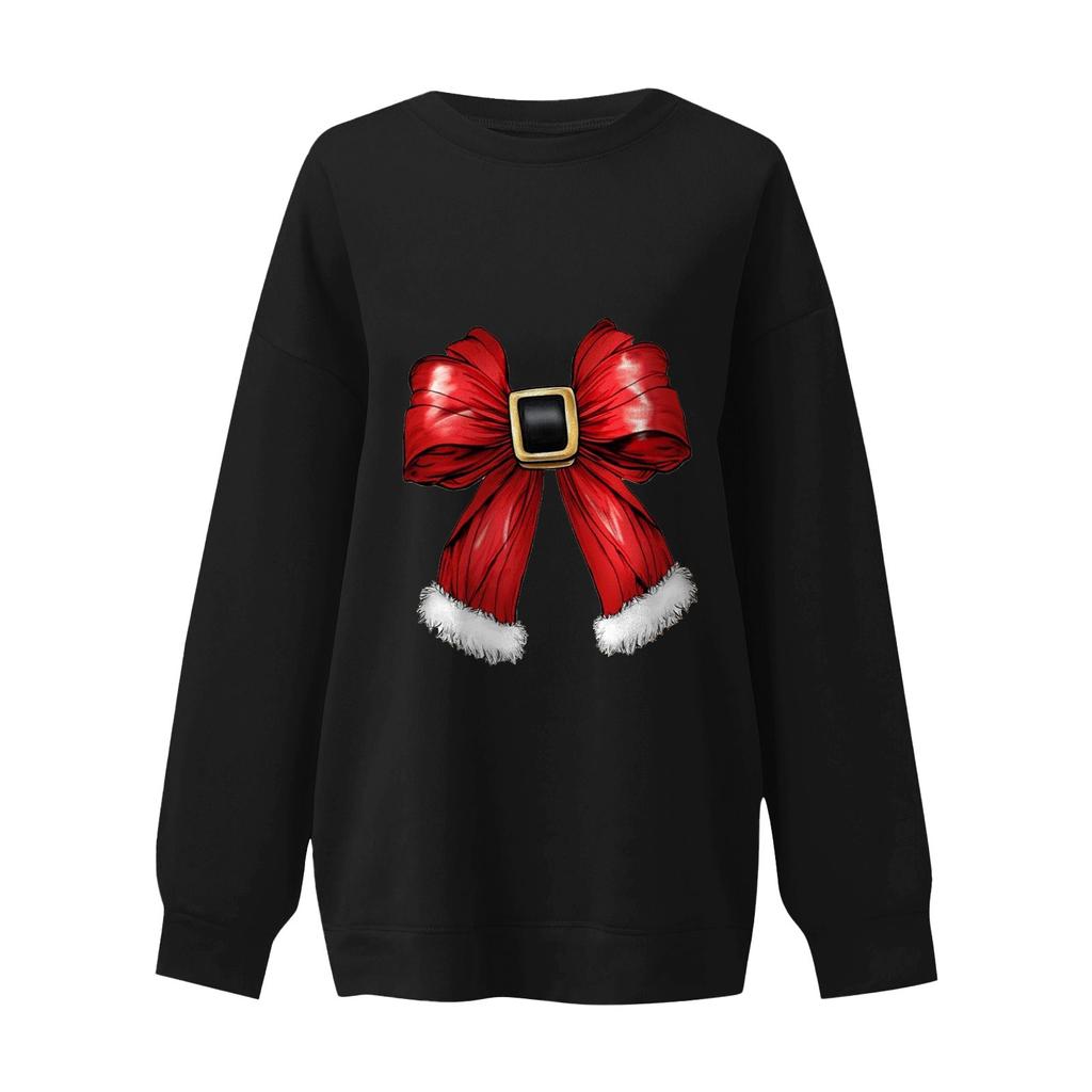 Women's Casual Round Neck Long Sleeved Pullover,Christmas Printed Top, Long Sleeved Hoodie