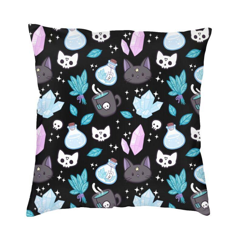 Halloween Witch Crow Cat Bat Print Pattern Cushion Cover Home Living Room Sofa Decoration Square Pillow Pillow Cover