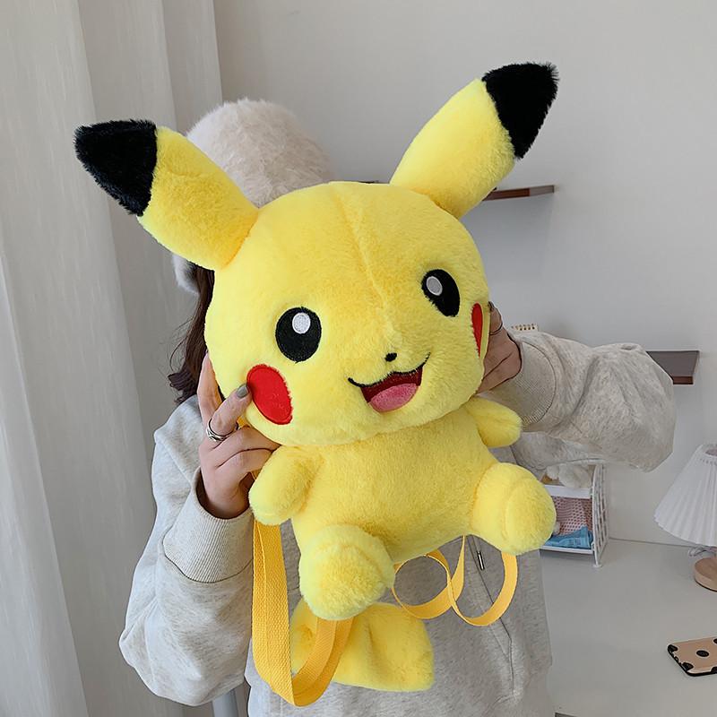 Pikachu Plush Animal Bag For Kids Street Style Soft Material With Zipper Closure For Casual Use