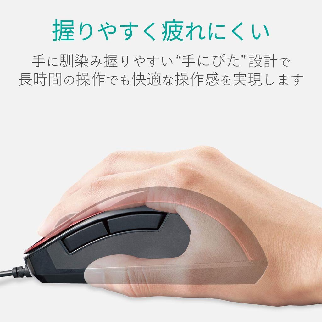 ELECOM Wired Medium 5 Buttons Back and Forward Blue Easy to in the Mouse, Size, (with Buttons), Quiet, LED, Grip, "Fits Hand" Design, Red,