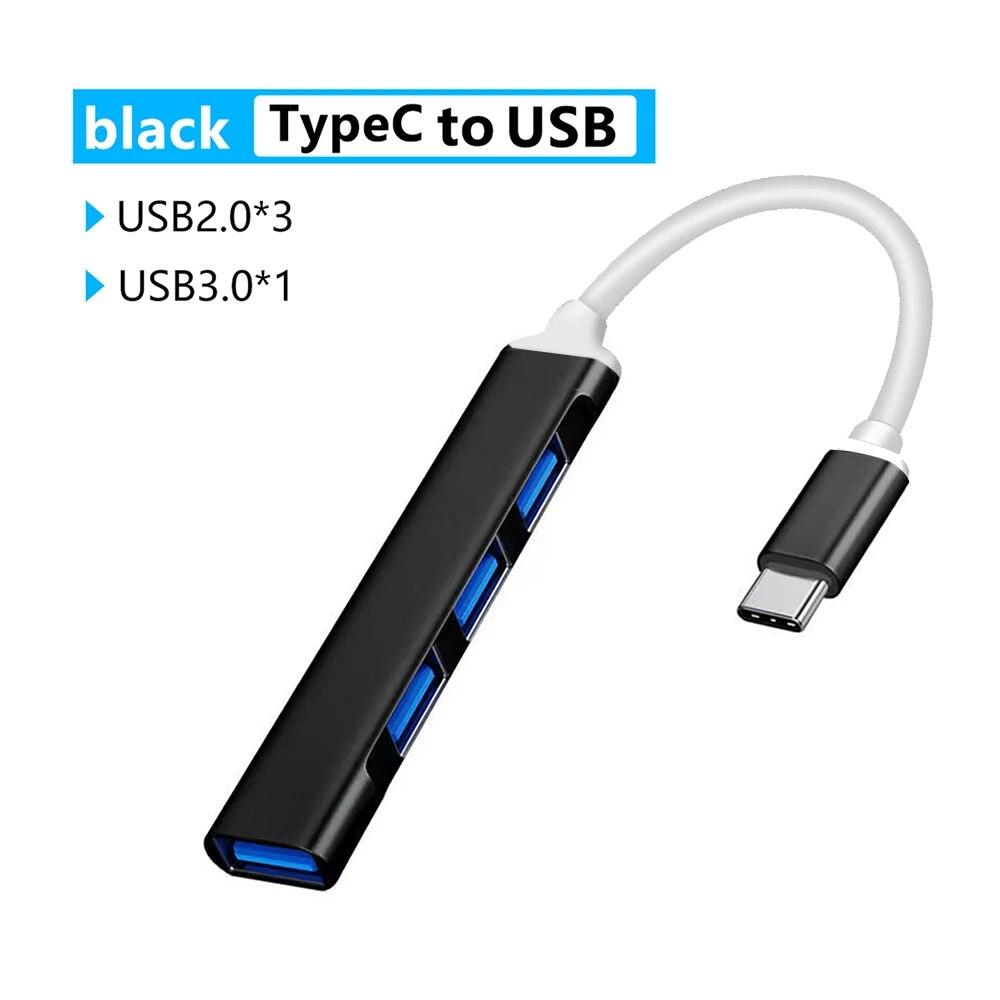 4 In 1 USB 3.0 Hub, 4 Port Multi Splitter Adapter with USB2.0 USB3.0 OTG Function, Type C Hub, for Computer Laptop PC Accessories, for Keyboard U Disk