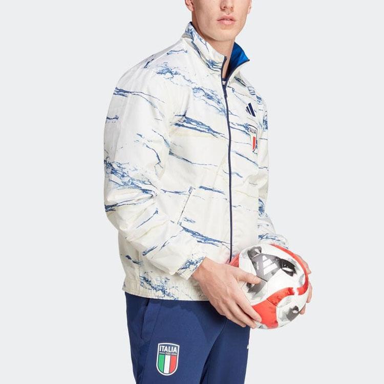 Adidas Двусторонняя куртка с капюшоном на молнии с логотипом, мужская куртка сине-белая HT2186