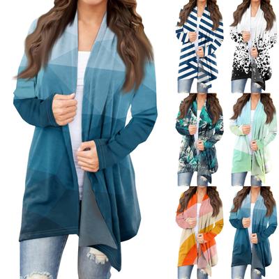 Женская модная повседневная куртка-кардиган средней длины с принтом