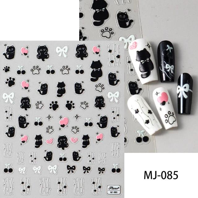 Kawaii Little Black Cat наклейки для ногтей мультфильм милый кот звезды буквы слайдеры для ногтей Y2K корейский японский дизайн ногтей маникюр декоры