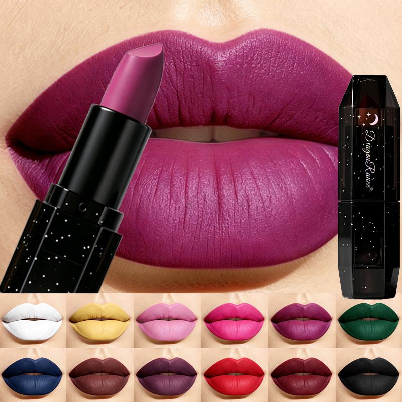 Matte Dark Purple Green Lipstick Waterproof White Black Velvet Lip Stick 12 Colors Gothic Matte Black Lipsticks Halloween Makeup