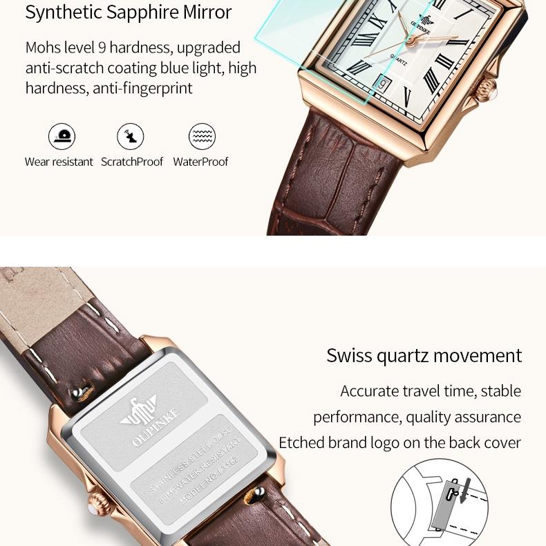 OUPINKE Брендовые часы, прямоугольные модные кварцевые часы, водонепроницаемые, простые, компактные, женские часы высокого уровня внешнего вида, женские часы