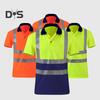 Футболка повышенной видимости с пуговицами на лацканах и светоотражающей лентой, быстросохнущая дышащая рабочая одежда, защитный топ для строителей