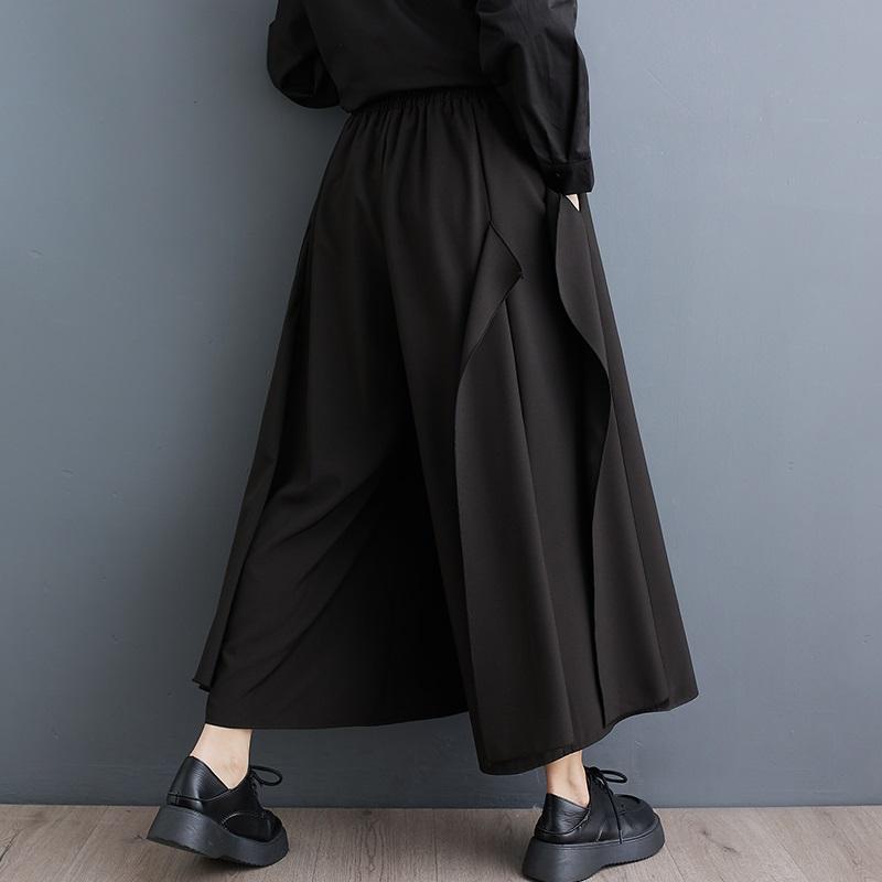 Black Plus Size Vintage High Waist Casual Loose Spring Autumn Summer Wide Leg Pants Women Trousers