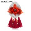 Fashion High-grade Acrylic Tassel Flower Brooch for Women Men Coat Bag Hijab Pins New Year Gift