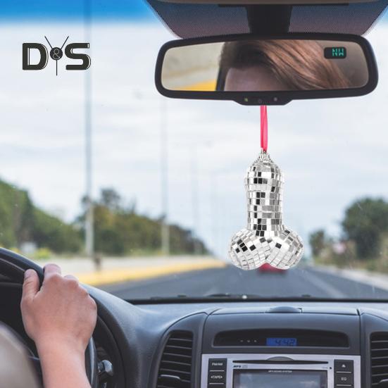 Зеркальный диско-шар, забавное 3D-украшение для рождественской елки, блестящая серебряная подвеска в виде колбасы для зеркала автомобиля, аксессуары
