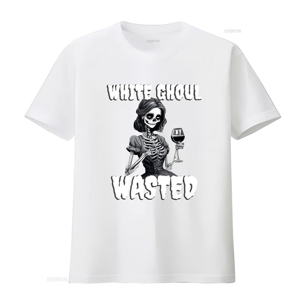 White Ghoul Wasted Funny Halloween Drinking Party T Shirt Vintage Homme Graphic Soft Stretched Fashion Unisex Stylish