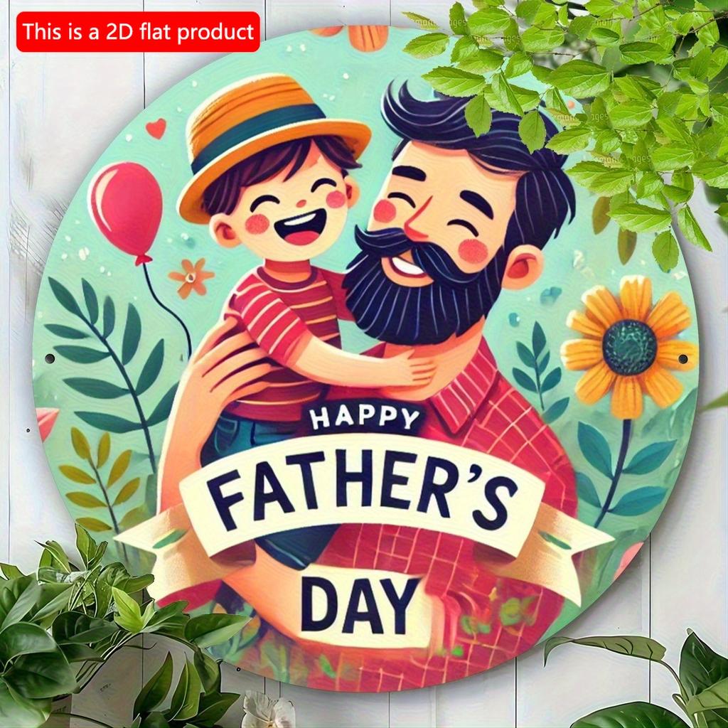 2d плоский 20*20см С Днем отца " Круглая деревянная табличка Идеально подходит для декора входной двери, крыльца, гостиной и спальни Идеальный подарок на День отца