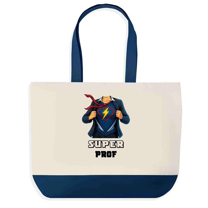Sac shopping - PLANETEE - Super Prof - Fond bleu - Coton 40x45 cm - Grand format