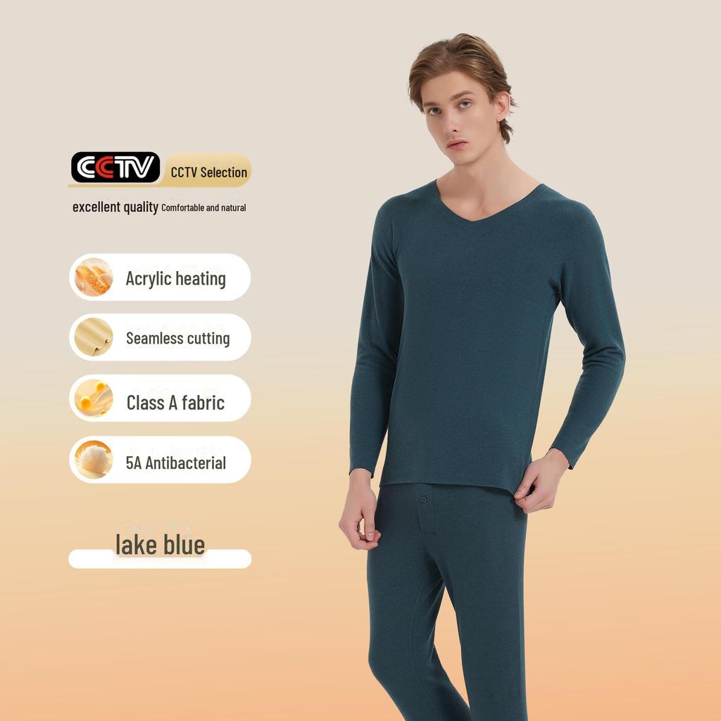Men's Acrylic Thermal Underwear Set: German Velvet A-Type, Thick, Warm for Autumn and Winter.