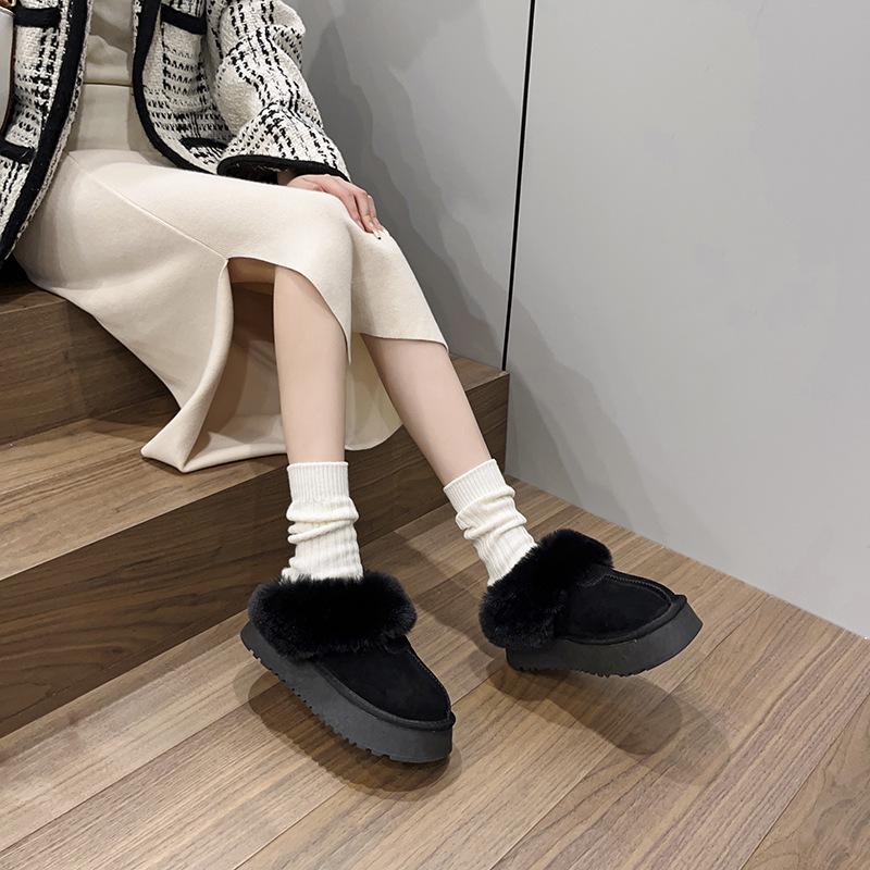 Женские тапочки из натуральной кожи и меха 2024 года — новые зимние ботинки на толстой подошве с застежкой-молнией сверху, нескользящей плоской подошвой.