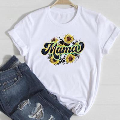 (Азиатский размер)Женская футболка с цветочным принтом и надписью Mom Mama Mother Love, модная футболка, одежда, повседневная футболка с коротким рукавом и графикой