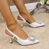Fashion Crystal Square Buckle High Heels Sandals Women Tacones Summer Slip On Pointed Toe Pumps Woman Thin Heel Party Wedding Shoes