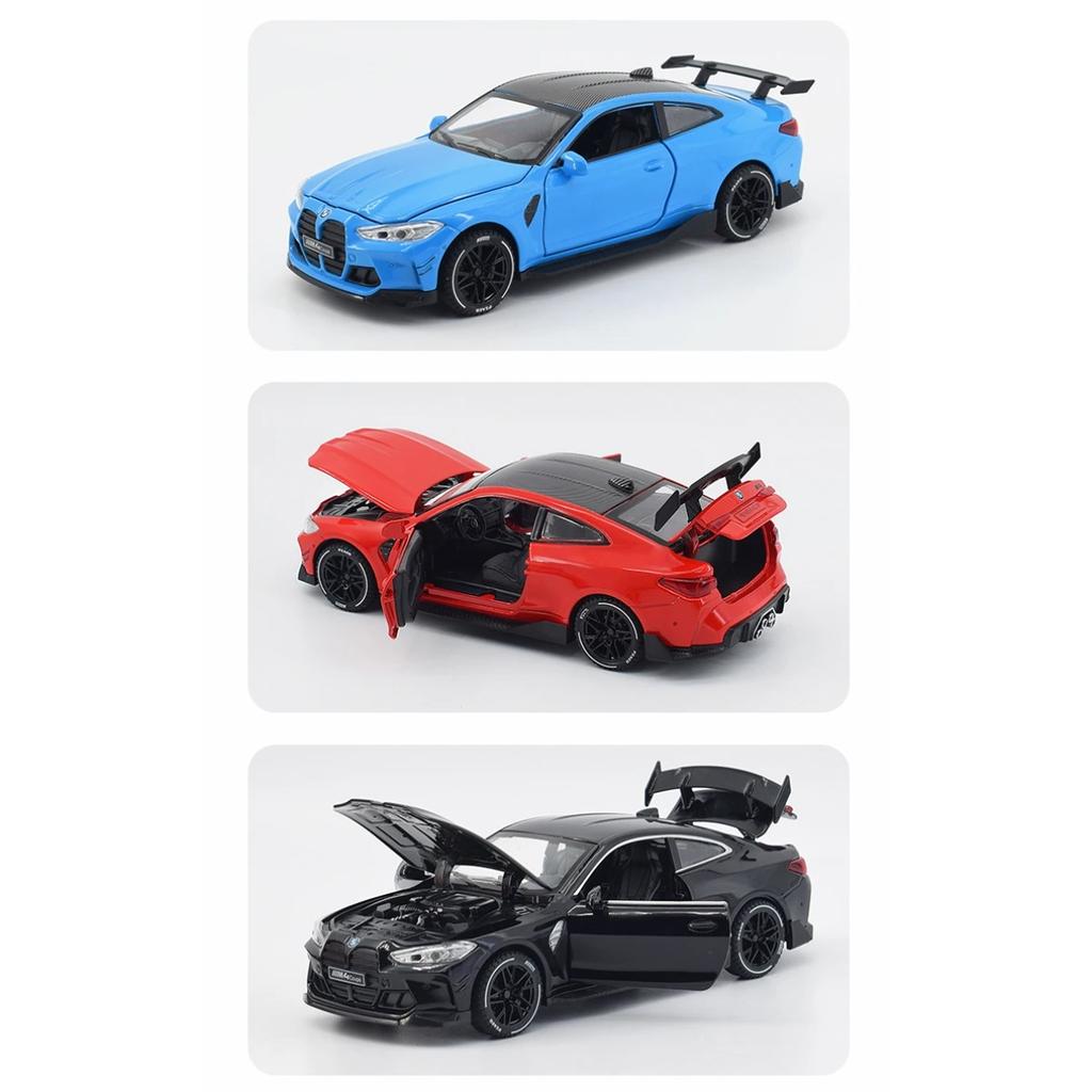 1/32 BMW M4 Coupe Sports Car Alloy Die Casting Metal Model Sound & Light Pull Back Toy Trendy Collect Ornament Boys Toy Present