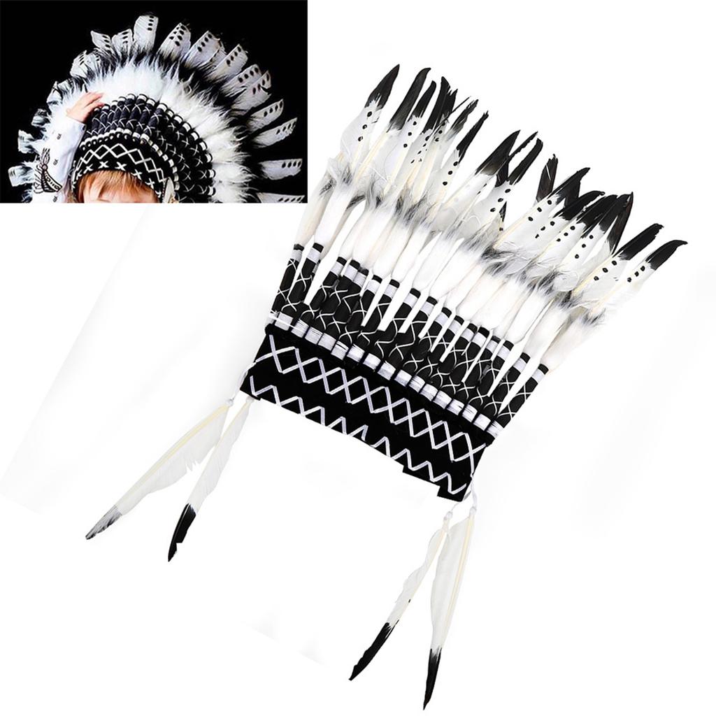 Native American Headdress Black Chief Indian Feather Hat Funny Child Party PropsBlack