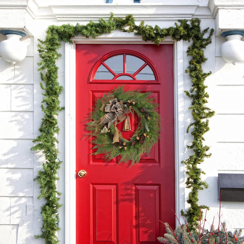 Рождественский венок из сосновых шишек и колокольчиков, Рождественский подвесной венок на дверь, Украшение на Рождество