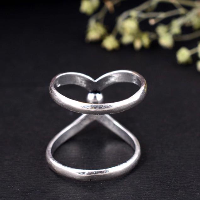 Handmade Oxidized Silver V-Shape Double Band Ring – Adjustable Tribal Thumb Ring, Boho Minimalist Statement Jewelry for Men & Women