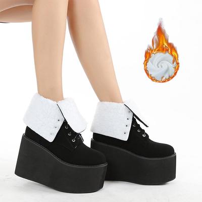 Зимние ботинки женские водонепроницаемые снежные на толстой платформе с мехом внутри на шнуровке на танкетке с увеличением высоты теплые ботинки для женщин