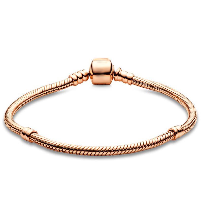 Rz Authentic 925 Sterling Silver Charm Snake Chain Bracelet Bangle Women's Romantic Party Accessories Fashion Gift