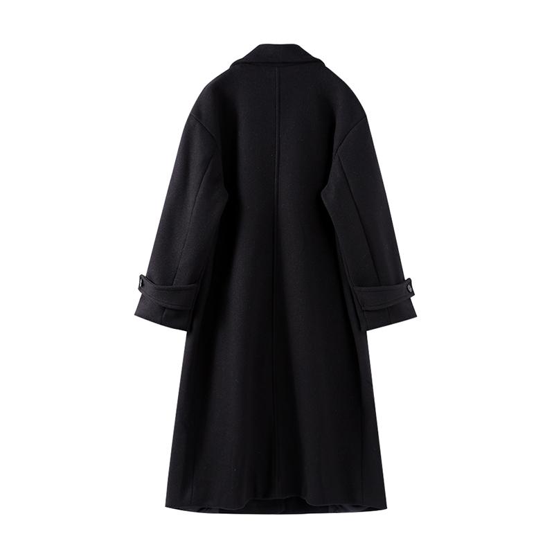Женская мода шерстяная смесь теплое длинное пальто осень-зима свободный карман двубортный пиджак элегантное пальто с лацканами