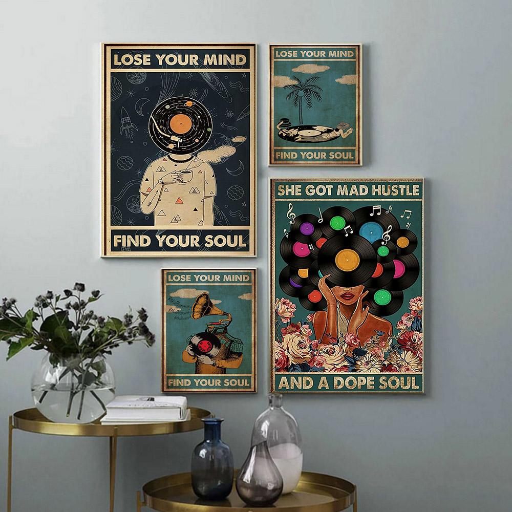 Винтажная абстрактная художественная фигура, холст, живопись, модный настенный художественный плакат, виниловая пластинка, музыкальная танцовщица, гостиная, домашний декор, фреска