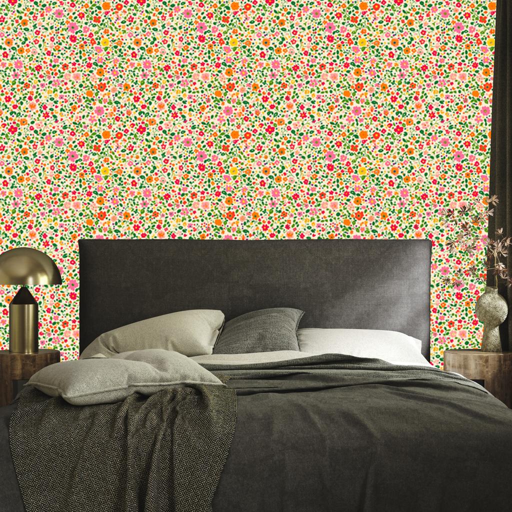 Wallpaper Small flowers cream, beige, lime and peach 50x1000