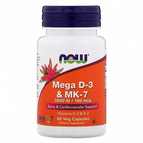 Now Foods MEGA витамин D-3 и MK-7, 5000 МЕ/180 мкг