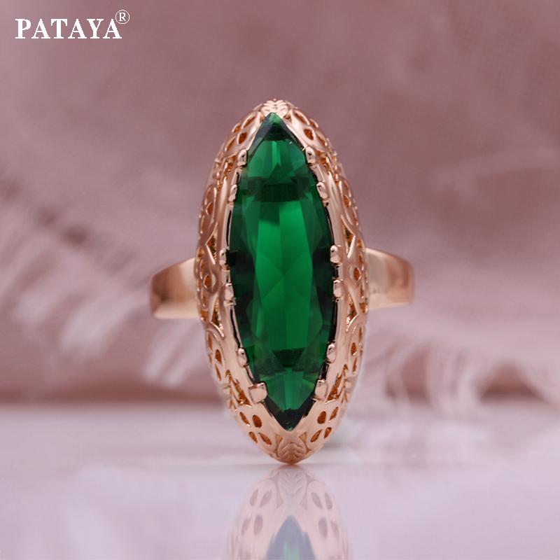 PATAYA Цвет розового золота Зеленый искусственный циркон Конский глаз Серьги Комбинированный набор колец