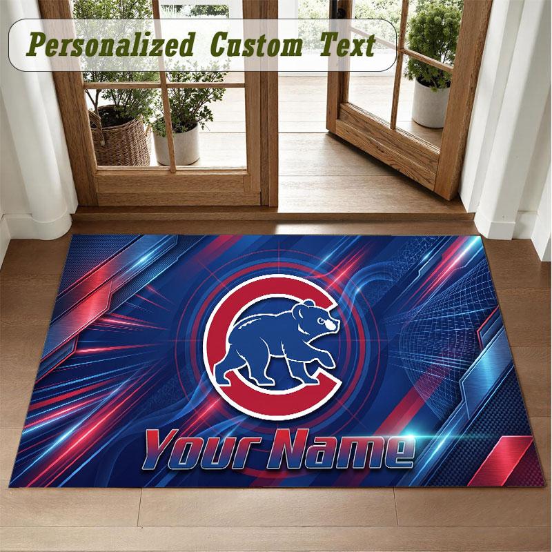 Crystal Velvet Square Rug Custom NameChicago Cubs Pattern Non Slip Home Floor Decor Rug