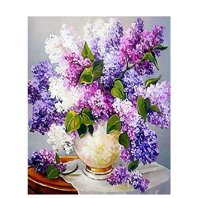 Алмазная живопись цветы полная дрель круглая алмазная вышивка фиолетовая лавандовая картина стразами домашний декор