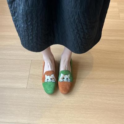 Вышивка котенок педаль женская ретро верхняя одежда внутренняя высота увеличение одинарная обувь плоские туфли бини