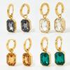 Trendy Square Zirconia Drop Stud Earrings For Women Girls Gold Color Metal Crystal Stone Pendant Ears Accessories Zircon Gifts