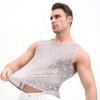Мужской блестящий жилет со стразами, прозрачная сексуальная майка с круглым вырезом без рукавов для музыкального фестиваля, рейва, ночного клуба, бара, вечеринки