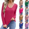 Women's Casual Fashion Comfortable Long Sleeve Shirt U Neck Casual Loose Fit T-Shirt Tops