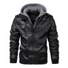 Leather Jacket Slim Fit Leather Jacket Jacket Zipper Leather Jacket Men PU Black Men's Hooded