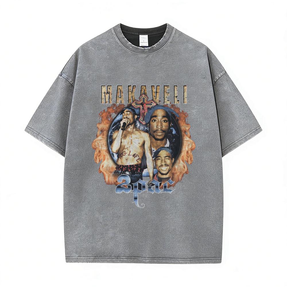 Футболка мужская Tupac 2pac All Eyez on Me Cross Винтажная стираная Хип-хоп Мода Ретро Футболка Мужская Повседневная Оверсайз Футболки