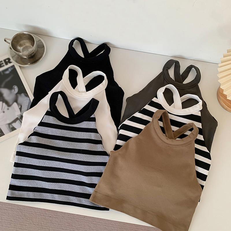 Полосатый спортивный жилет с красивой спиной, женский девчачий универсальный нагрудник, тонкий короткий укороченный топ с бандо на подтяжках внутри