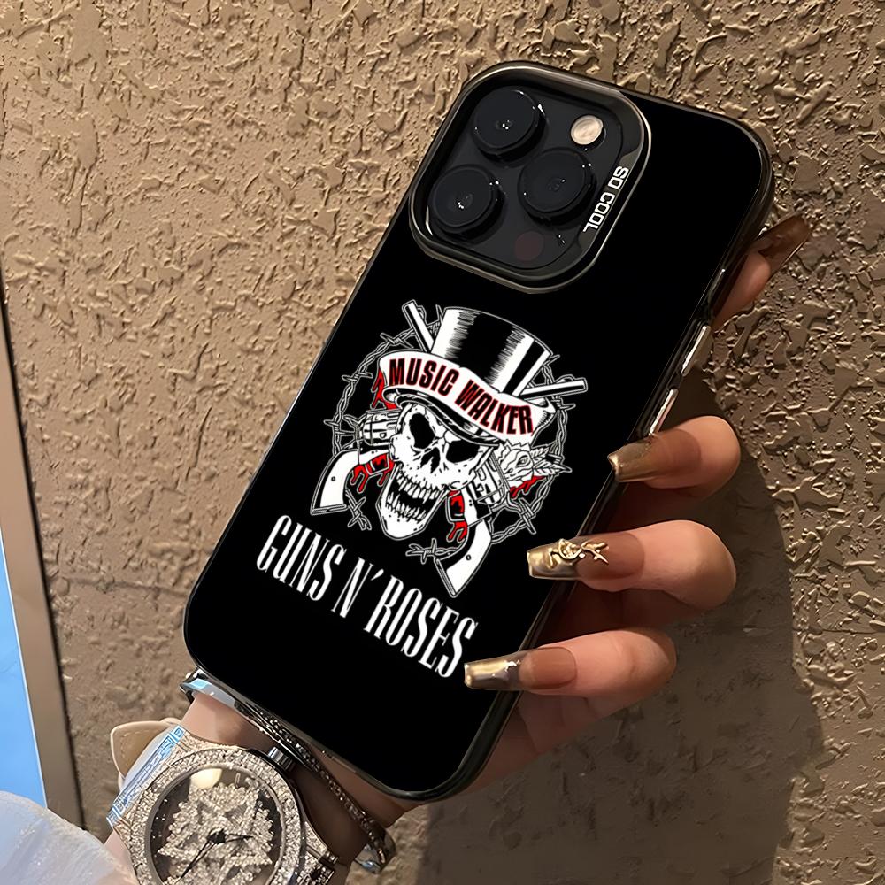 Чехол для телефона G-Guns N Roses Для 17 Pro Max IPhone 16 Pro Max 15 14 Plus 12 13 X XS Max 11 Цветная серебристая крышка