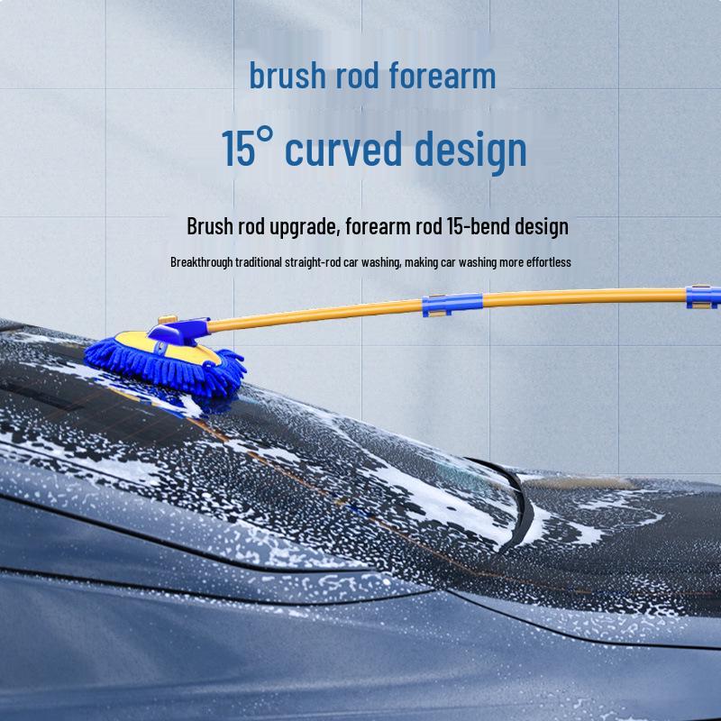 Retractable Car Wash Mop with Soft Bristles - Curved Rod Cleaning Brush.